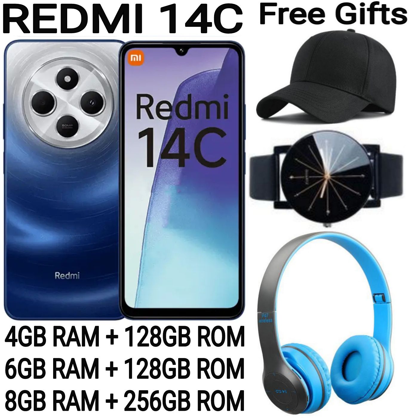 (NEW ARRIVALS) XIAOMI Redmi 14C 128GB Storage Upto 8(4+4)GB Ram 50MP AI Dual Camera Immersive 6.88" UHD Display Upto 120Hz Refresh Rate Dual Sim 5160mAh Battery Elegant glass back cover Smart Phone