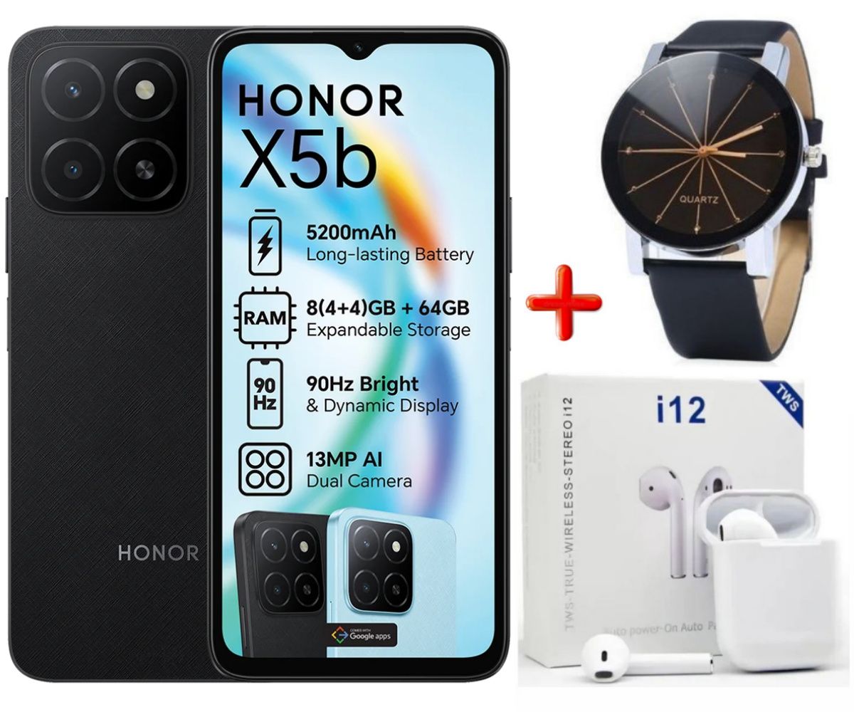 (SUPER DEALS!!!) HONOR X5B, 4GB RAM + 64GB/128GB ROM Storage, 6.56'' Displays, 5200mAh Battery, Android 14 Dual Sim, MediaTek Helio, Fingerprint (side-mounted), (12 nm) 4G Smart Phones + FREE GIFTS
