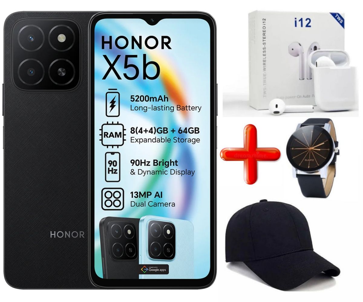 (SUPER DEALS!!!) HONOR X5B, 4GB RAM + 64GB/128GB ROM Storage, 6.56'' Displays, 5200mAh Battery, Android 14 Dual Sim, MediaTek Helio, Fingerprint (side-mounted), (12 nm) 4G Smart Phones + FREE GIFTS