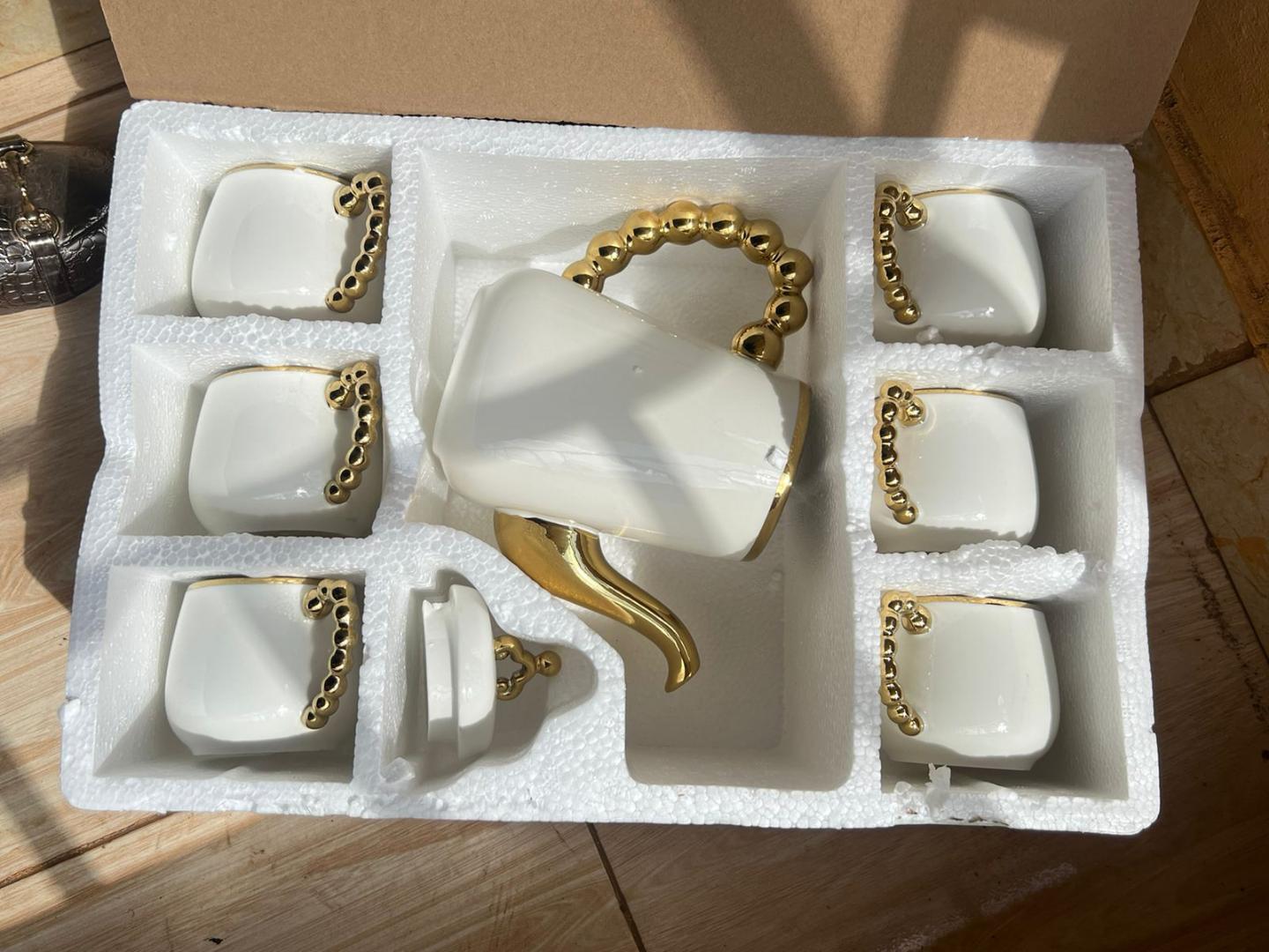 8 in 1 gold rim tea set