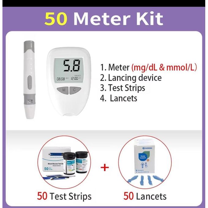 Smart Blood Glucose Meter Accurate Blood Glucose Meter Diabetes Home Blood Glucose Test Kit Blood Glucose Tester with Blood Glucose Meter + 50 Test Strips + 50 Needles + Blood Collection Pen