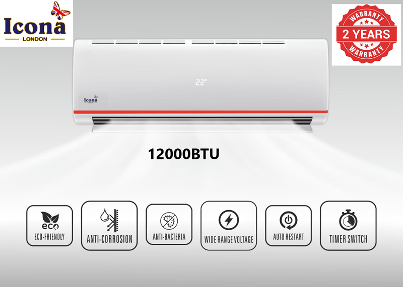 ICONA ILSAC-1215S 12000BTU SPLIT AIR CONDITIONER Eco Friendly, with timer. 2 years warranty.