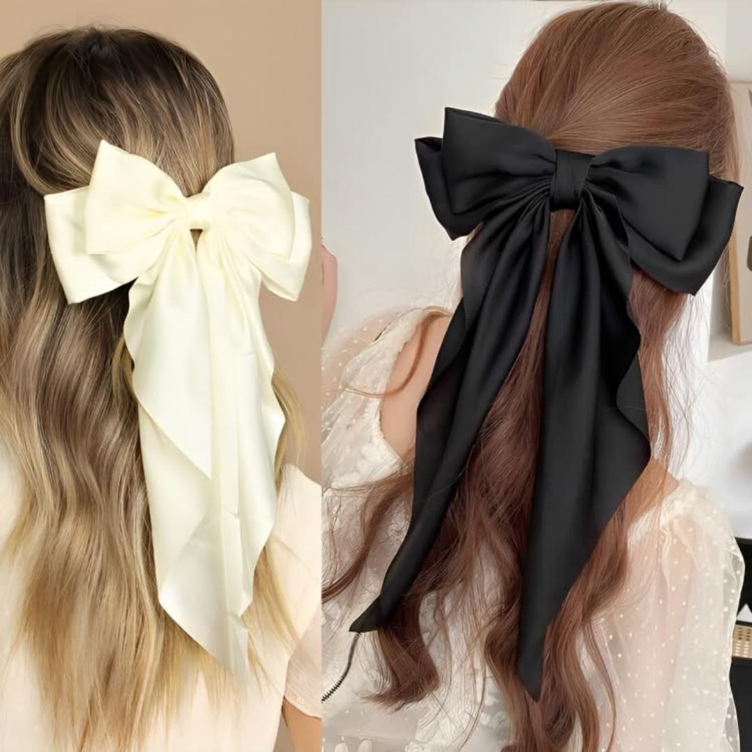 Hair Bows For Women Large Bow Hair Clip Soft Long Tails Metal Clips Bow Tie Hair Clip For Women