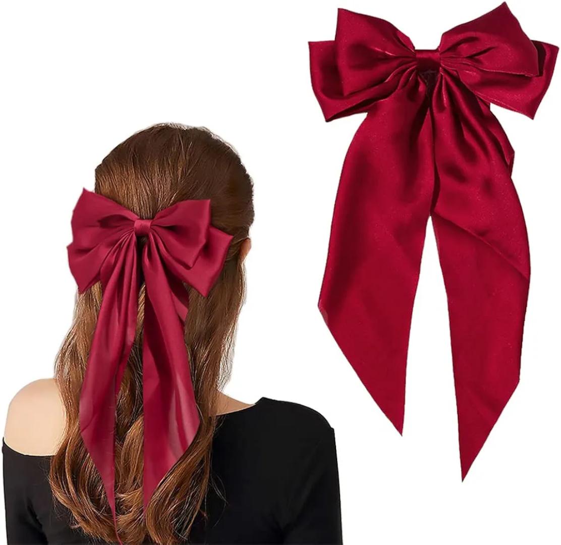 Hair Bows For Women Large Bow Hair Clip Soft Long Tails Metal Clips Bow Tie Hair Clip For Women