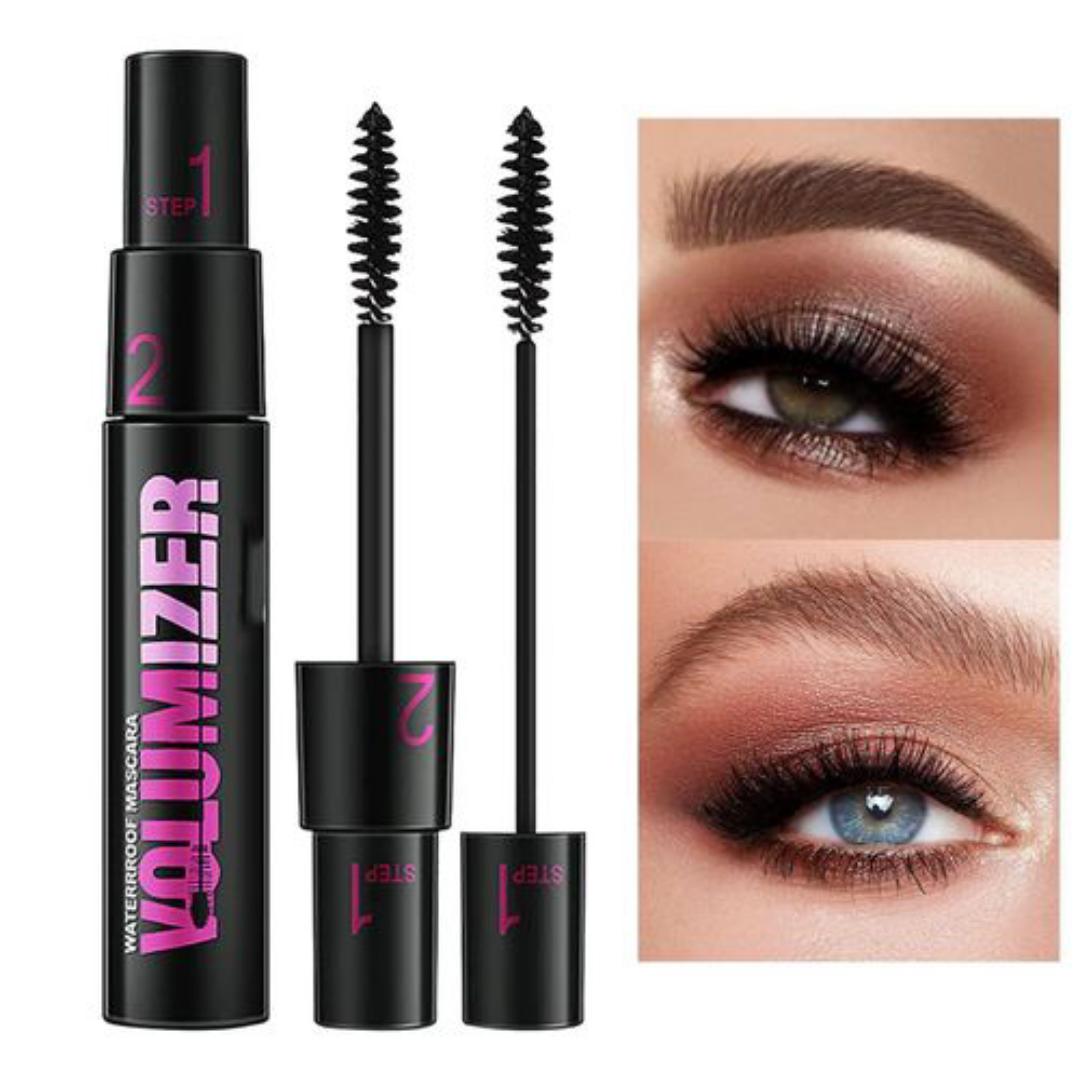 2 In 1 Black Mascara Waterproof Long Lasting Thickening Lengthening Curling Natural Lashes Makeup Dual-Brush Fiber Lash Mascara for Women Girls