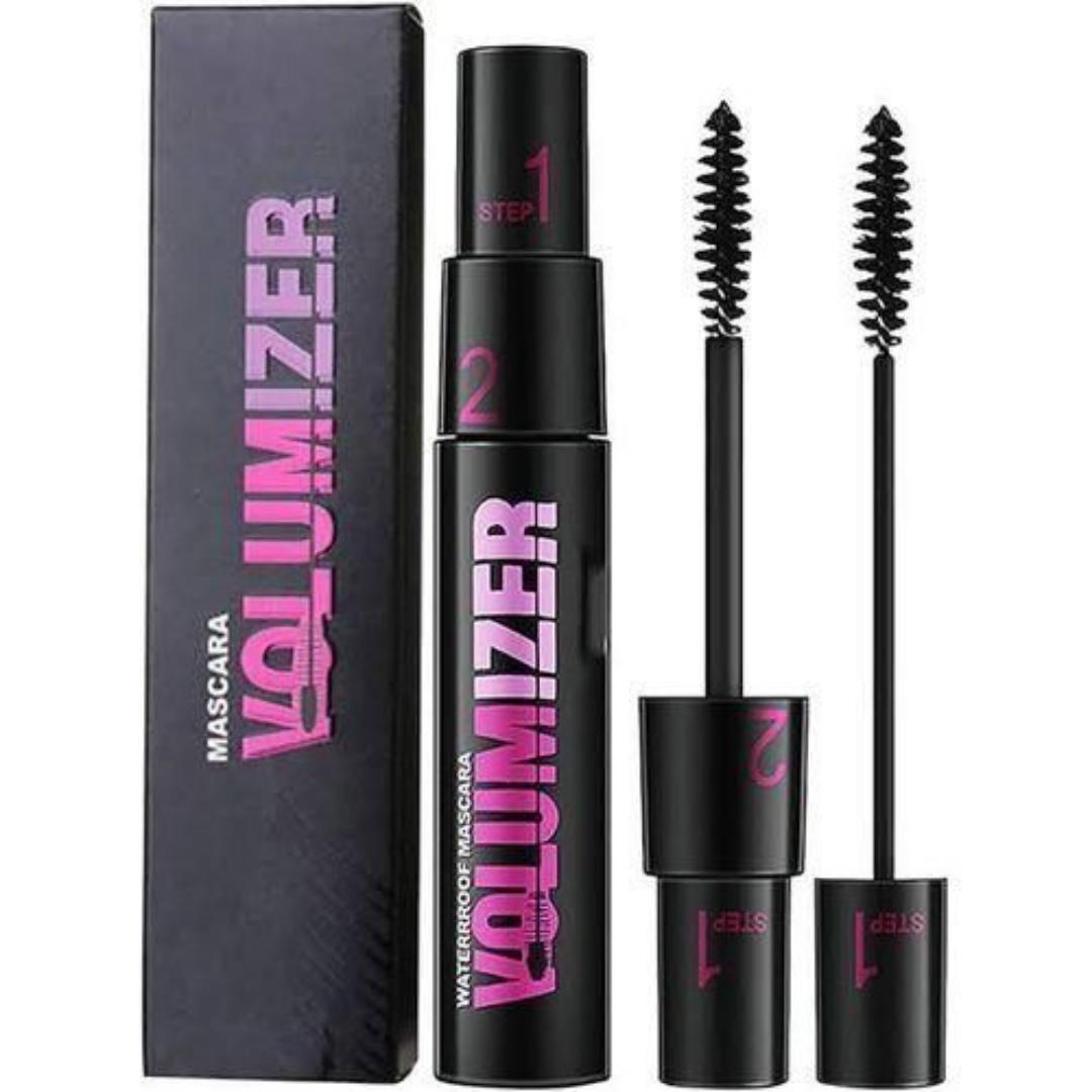 2 In 1 Black Mascara Waterproof Long Lasting Thickening Lengthening Curling Natural Lashes Makeup Dual-Brush Fiber Lash Mascara for Women Girls