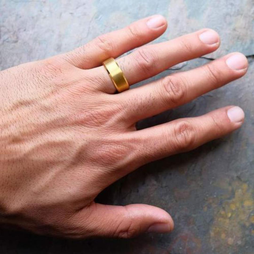 Simple Cool Unisex Titanium Gold Ring