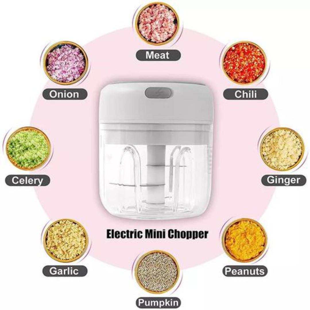 Electric Mini Vegetable Chopper, Food Chopper, Garlic Slicer Veggie, Salad, Lettuce, Onion, Chili Crusher, Tomato Dicer Chopper Cutter & Ginger Meat Mincer for Kitchen, Portable USB Chopper (250ML)