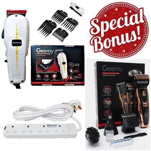Geemy Electric Hair Trimmer Barbering Machine - Kinyozi+Best 4 Way Power Extension Cable + Rechargeable Smart 3 in 1 Hair Clipper/Trimmer With Smoother
