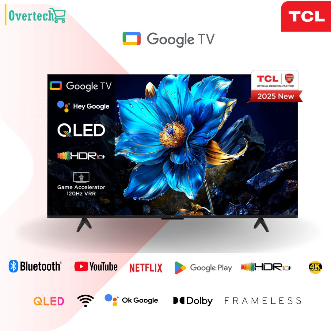 TCL 75T6C 75 inch QLED Smart TV 2025 120Hz VRR AiPQ HDR10+ MEMC 2GB+16GB Dolby Atmos Frameless, Bluetooth, Netflix & YouTube