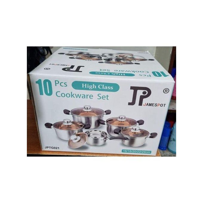 COOK TO PERFECTION🔅JP 10pcs Premium quality Stainless Steel Cookware Sets Pot Sufuria with Glass Lids.Heavy duty Supports induction cooking Non-stick Easy to maintain and clean
