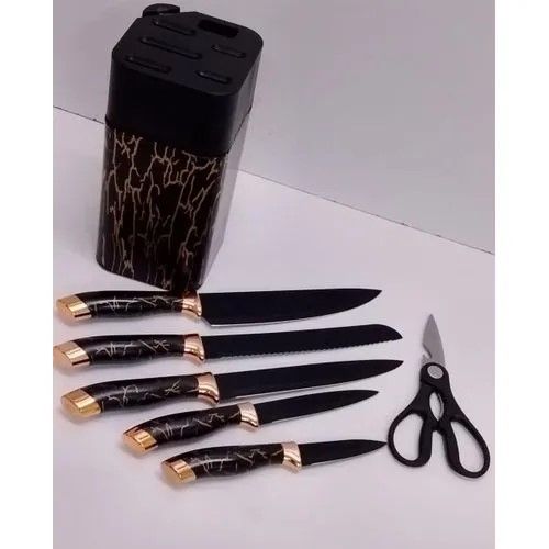 OFFER OFFER!!🤩🤩✨  7Pcs Classy High Quality Stylish and Luxurious Kitchen Knife Sets Stainless Steel Chef Knife Bread Knife Marble Textured Handle Sets Tool Holder with grinding stone