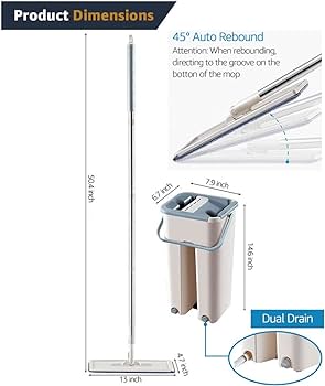 SMART MOP AND BUCKET WITH WRINGER SET FOR HOME, FLAT MOP AND BUCKET SYSTEM, MOPS FOR FLOOR CLEANING AND WALL CLEANER, WITH 2  REUSABLE MICROFIBER MOP PADS