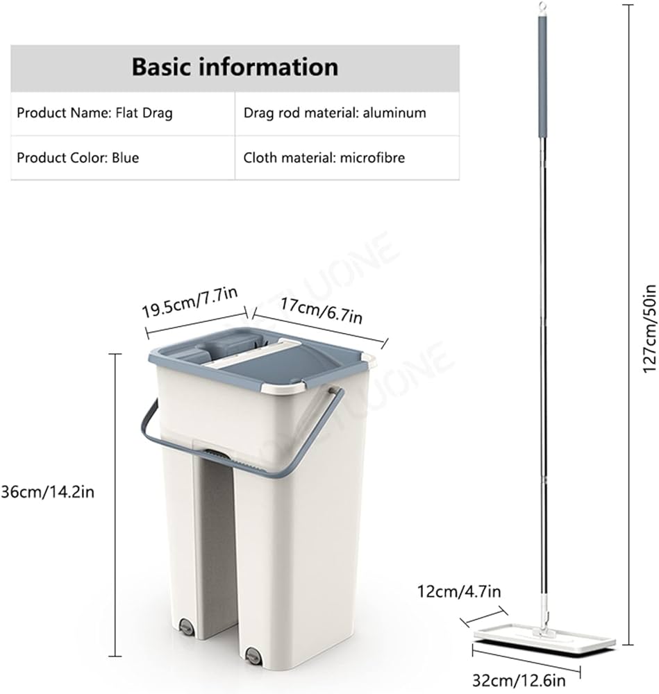 SMART MOP AND BUCKET WITH WRINGER SET FOR HOME, FLAT MOP AND BUCKET SYSTEM, MOPS FOR FLOOR CLEANING AND WALL CLEANER, WITH 2  REUSABLE MICROFIBER MOP PADS