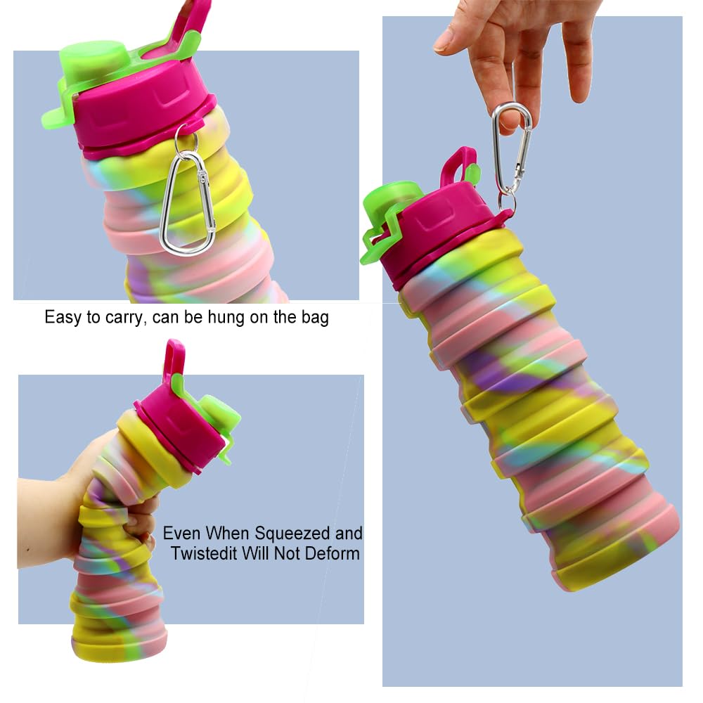 Silicone Collapsible Water Bottles, 500ml Portable Foldable Expandable Water Bottle Sports Cups, Leak Proof Reusable BPA Free, for Outdoor Activities Travel