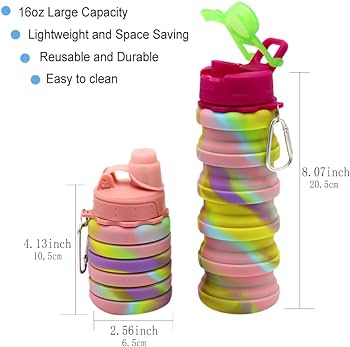 Silicone Collapsible Water Bottles, 500ml Portable Foldable Expandable Water Bottle Sports Cups, Leak Proof Reusable BPA Free, for Outdoor Activities Travel