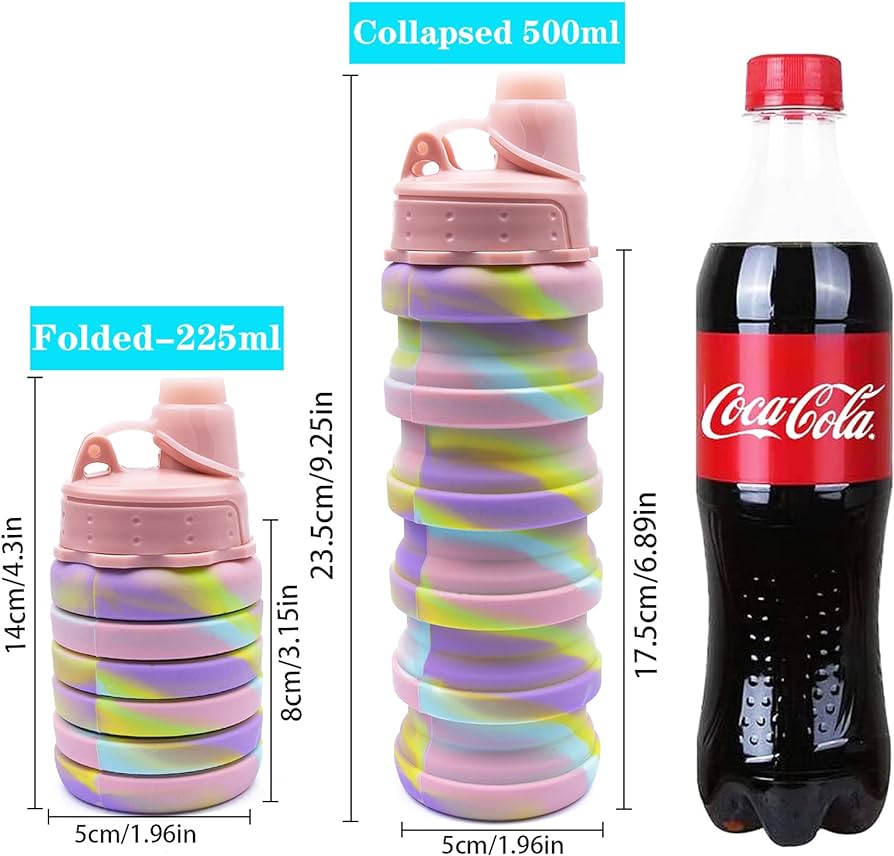 Silicone Collapsible Water Bottles, 500ml Portable Foldable Expandable Water Bottle Sports Cups, Leak Proof Reusable BPA Free, for Outdoor Activities Travel