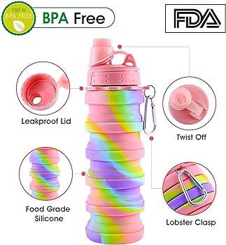 Silicone Collapsible Water Bottles, 500ml Portable Foldable Expandable Water Bottle Sports Cups, Leak Proof Reusable BPA Free, for Outdoor Activities Travel