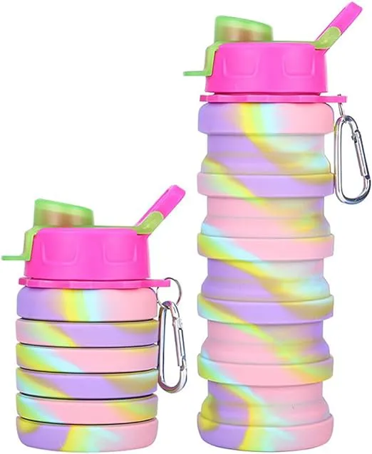 Silicone Collapsible Water Bottles, 500ml Portable Foldable Expandable Water Bottle Sports Cups, Leak Proof Reusable BPA Free, for Outdoor Activities Travel