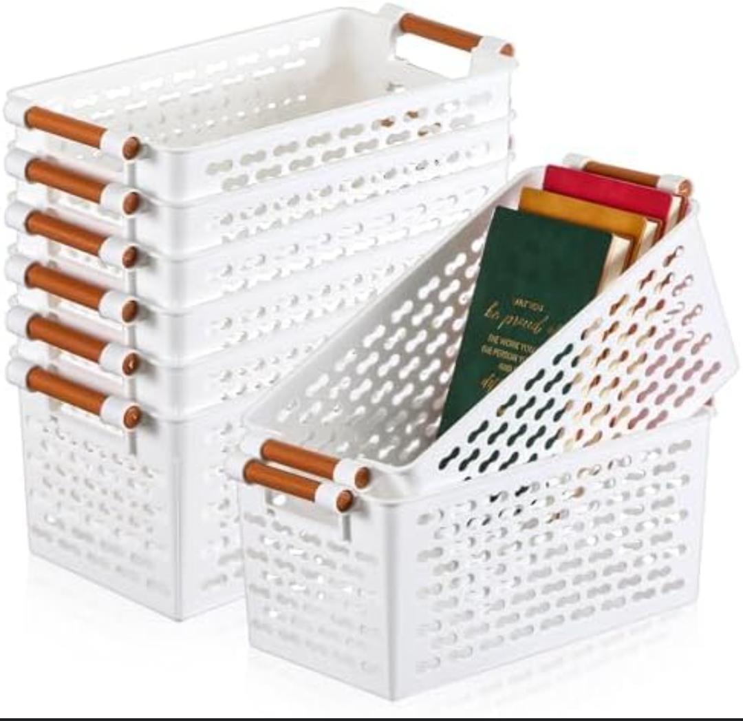 Multi~purpose storage basket ,plastic storage basket .stackable storage baskets with handle.12cm x 6cm x 5cm plastic storage bins for shelf closet or pantry