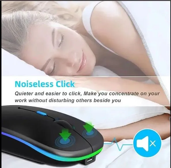 Rechargeable Bluetooth Wireless Mouse with 2.4G RGB LED lights is the perfect combination of style and convenience for all your computing needs. Comes With A USB Receiver Bluetooth mouse