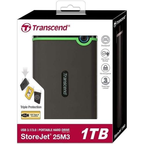 Transcend 1 TB StoreJet M3 Military Drop Tested USB 3.1 External Hard Drive - Brand  New.