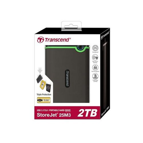 Transcend 2 TB StoreJet M3 Military Drop Tested USB 3.1 External Hard Drive - Brand  New.