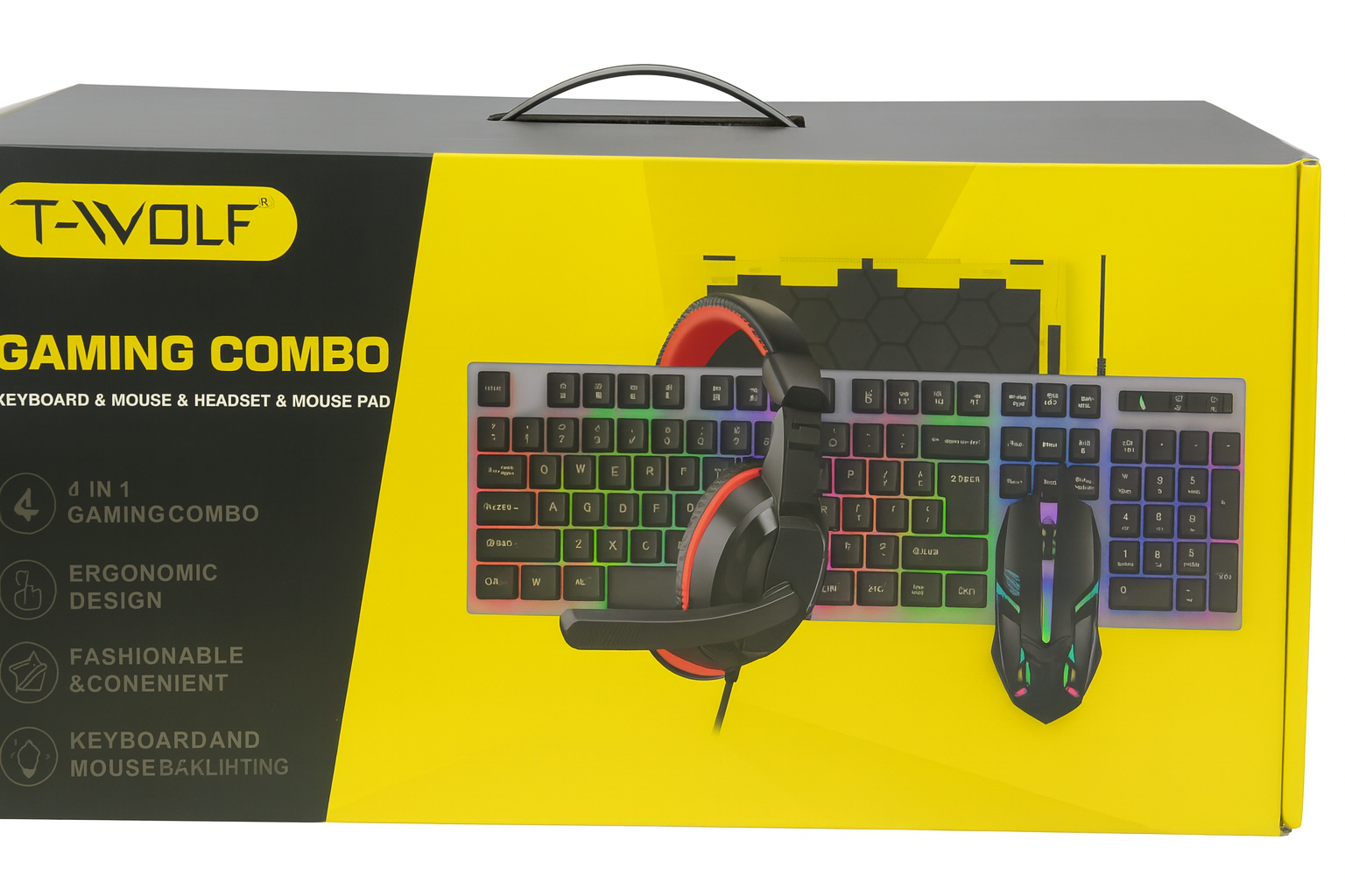 🔥 T-WOLF 4-IN-1 RGB GAMING COMBO 🔥 | Keyboard • Mouse • Headset • Mouse Pad – Complete Gaming Setup