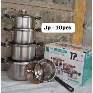👌ELAVATE YOUR KITCHEN SET💫👌JP 10pcs Premium quality Stainless Steel Cookware Sets Pot Sufuria with Glass Lids.Heavy duty
Supports induction cooking
Non-stick 
Easy to maintain and clean
Can be used