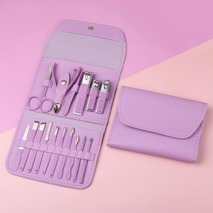 16Pcs Nail Cutter Stainless Steel Scissors Grooming kit Art Cuticle Tools Nail Clipper Manicure Set Macaron Set