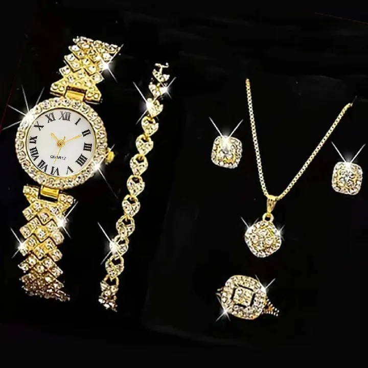 6PCS Watches Fashion Roman pattern diamond ladies watch female watch quartz watch bracelet female watch Girls Accessoires