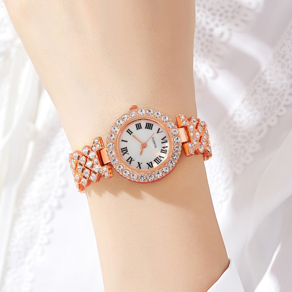 6PCS Watches Fashion Roman pattern diamond ladies watch female watch quartz watch bracelet female watch Girls Accessoires