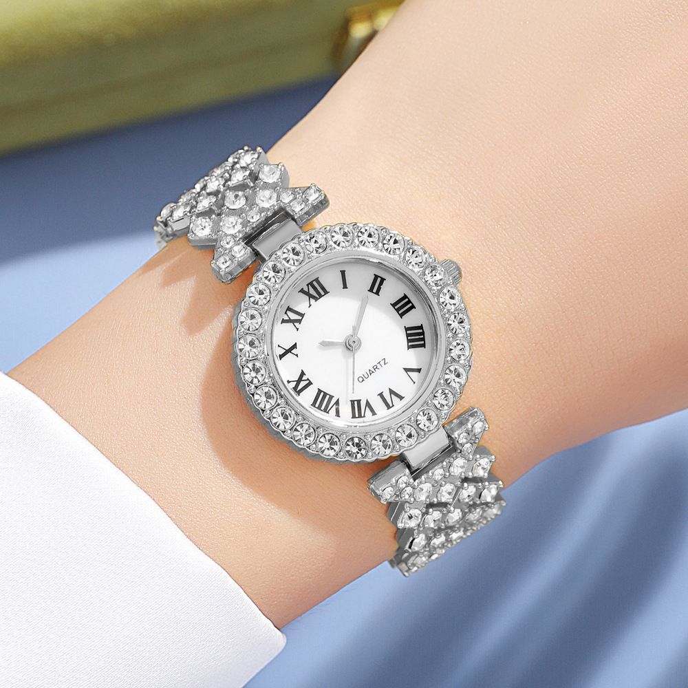 6PCS Watches Fashion Roman pattern diamond ladies watch female watch quartz watch bracelet female watch Girls Accessoires