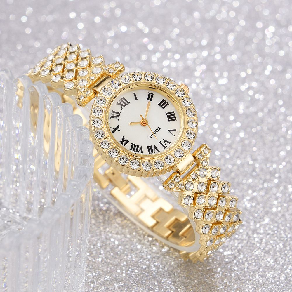 6PCS Watches Fashion Roman pattern diamond ladies watch female watch quartz watch bracelet female watch Girls Accessoires
