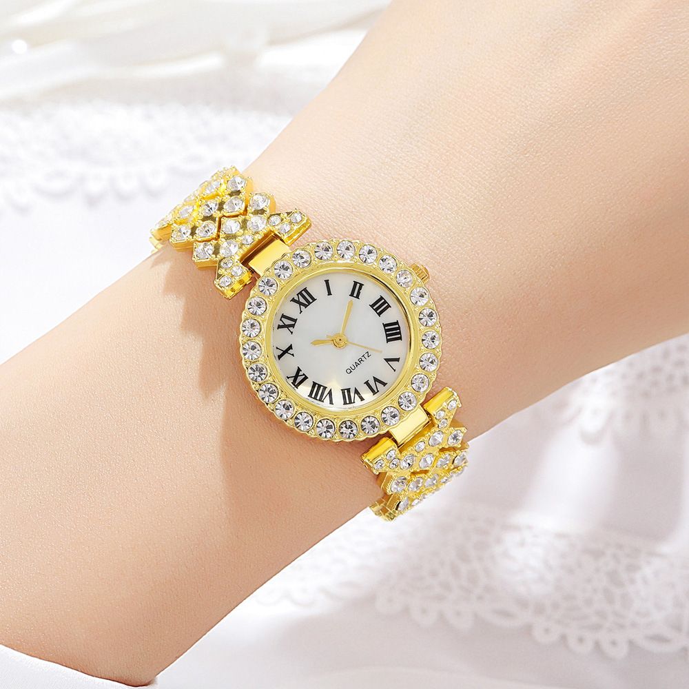 6PCS Watches Fashion Roman pattern diamond ladies watch female watch quartz watch bracelet female watch Girls Accessoires