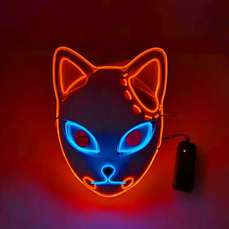 Glowing Demon Slayer Led Face Mask Anime Cosplay Prop Cat Face Fox Halloween Cold Light Flashing Mask Party Costume
