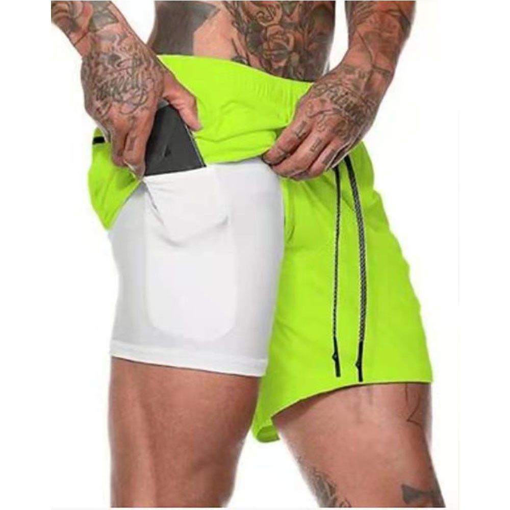 Men Sport Shorts Sportswear Double-deck Running Shorts 2 In 1 Beach Bottoms Summer Gym Fitness Training Jogging Short Pants Men