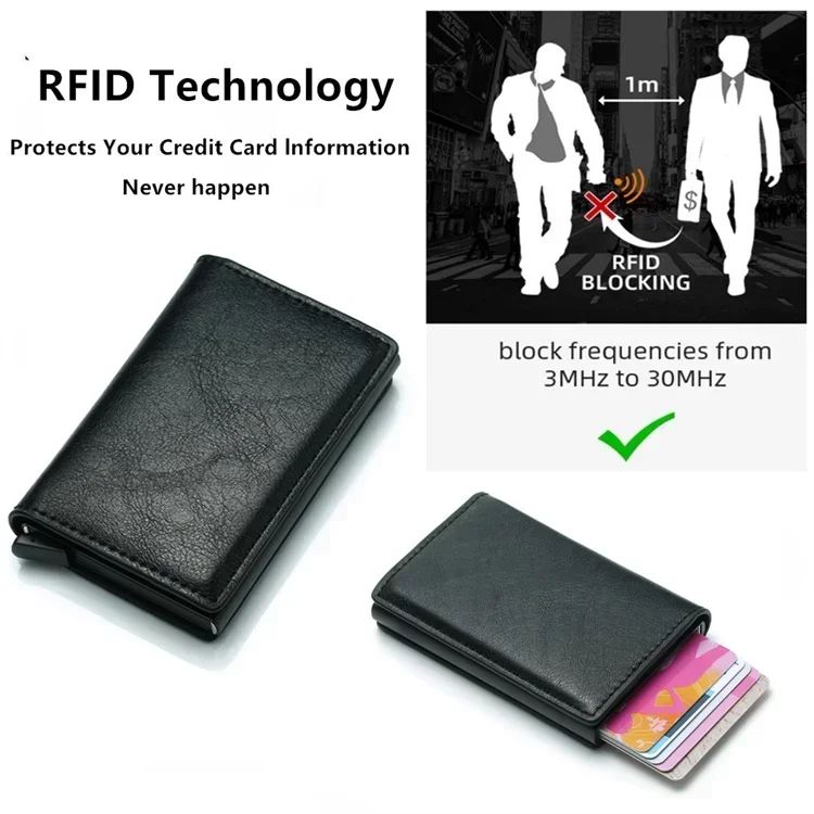 ID Credit Card Holder Men Wallet RFID Blocking Protected Aluminium Box Leather Wallets with Money Clip Designer Pasjeshouder