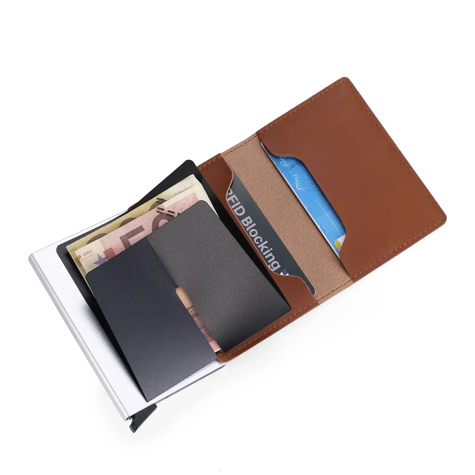 ID Credit Card Holder Men Wallet RFID Blocking Protected Aluminium Box Leather Wallets with Money Clip Designer Pasjeshouder