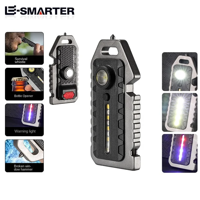 Keychain Flashlights Mini Led Light Selfdefense Whistle Multifunctional Portable Rechargeable 10W Built In Battery For Outdoor