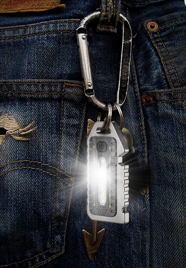 Keychain Flashlights Mini Led Light Selfdefense Whistle Multifunctional Portable Rechargeable 10W Built In Battery For Outdoor