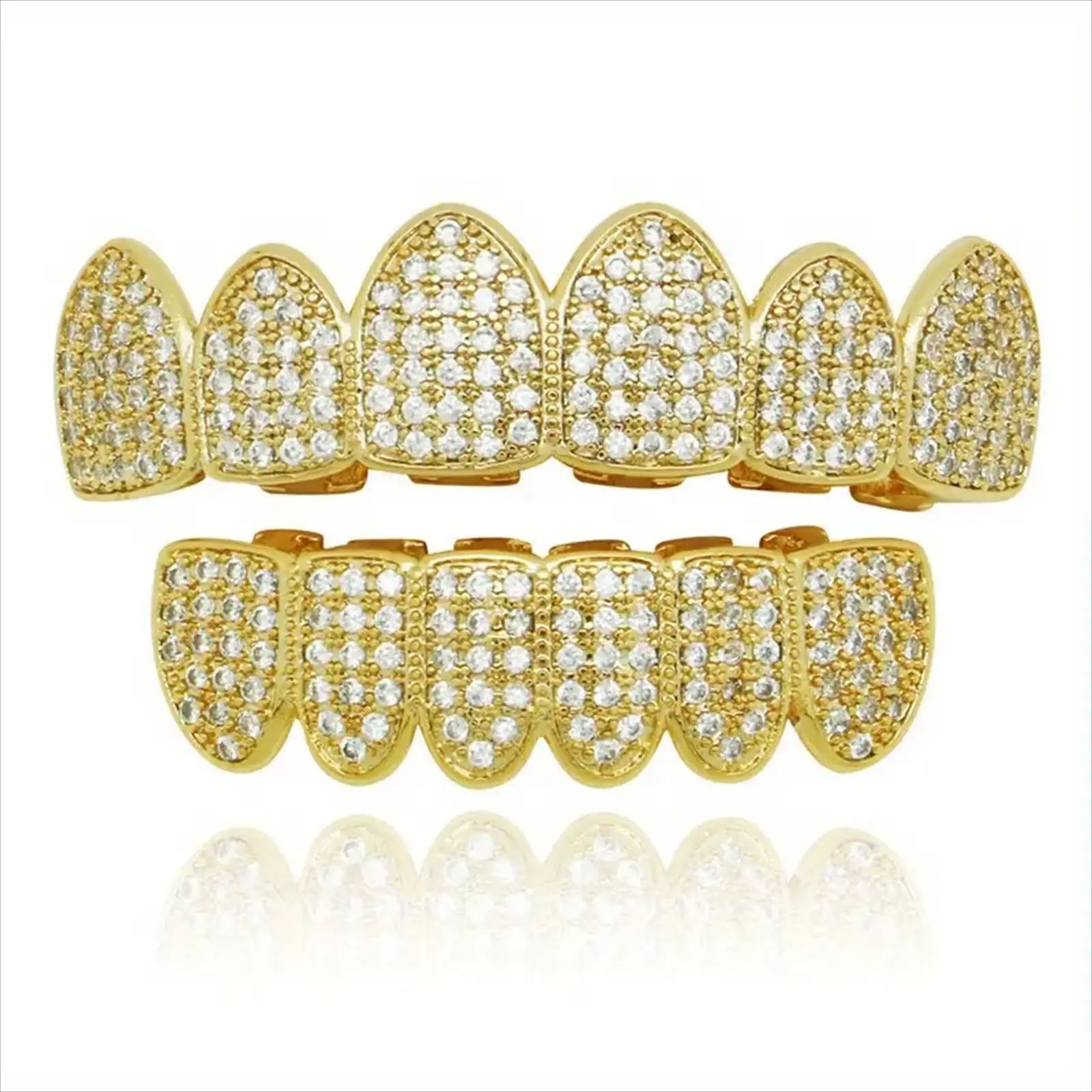 CZ Teeth Grillz Set For Unisex Top Bottom Mouth Gold Silver Color Teeth Grills Tooth Cap Removable Dental Fashion Jewelry