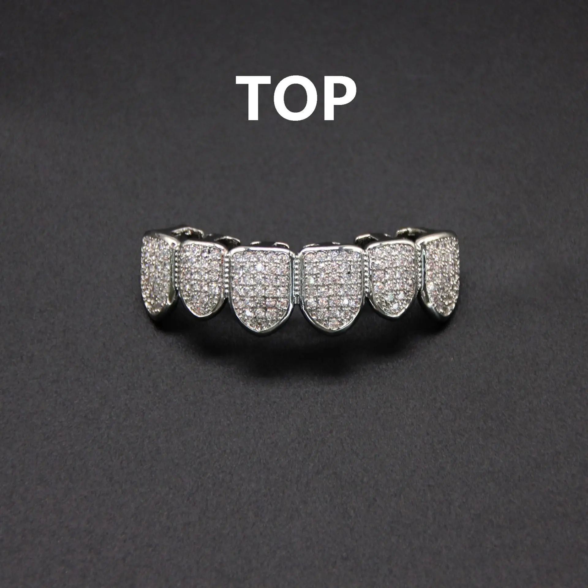 CZ Teeth Grillz Set For Unisex Top Bottom Mouth Gold Silver Color Teeth Grills Tooth Cap Removable Dental Fashion Jewelry