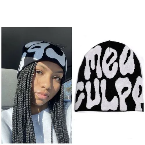 Unisex Foldable Warm Beanie Trend Letter Jacquard Knit Hat Berets 100% Acrylic Warm Knitted Cap