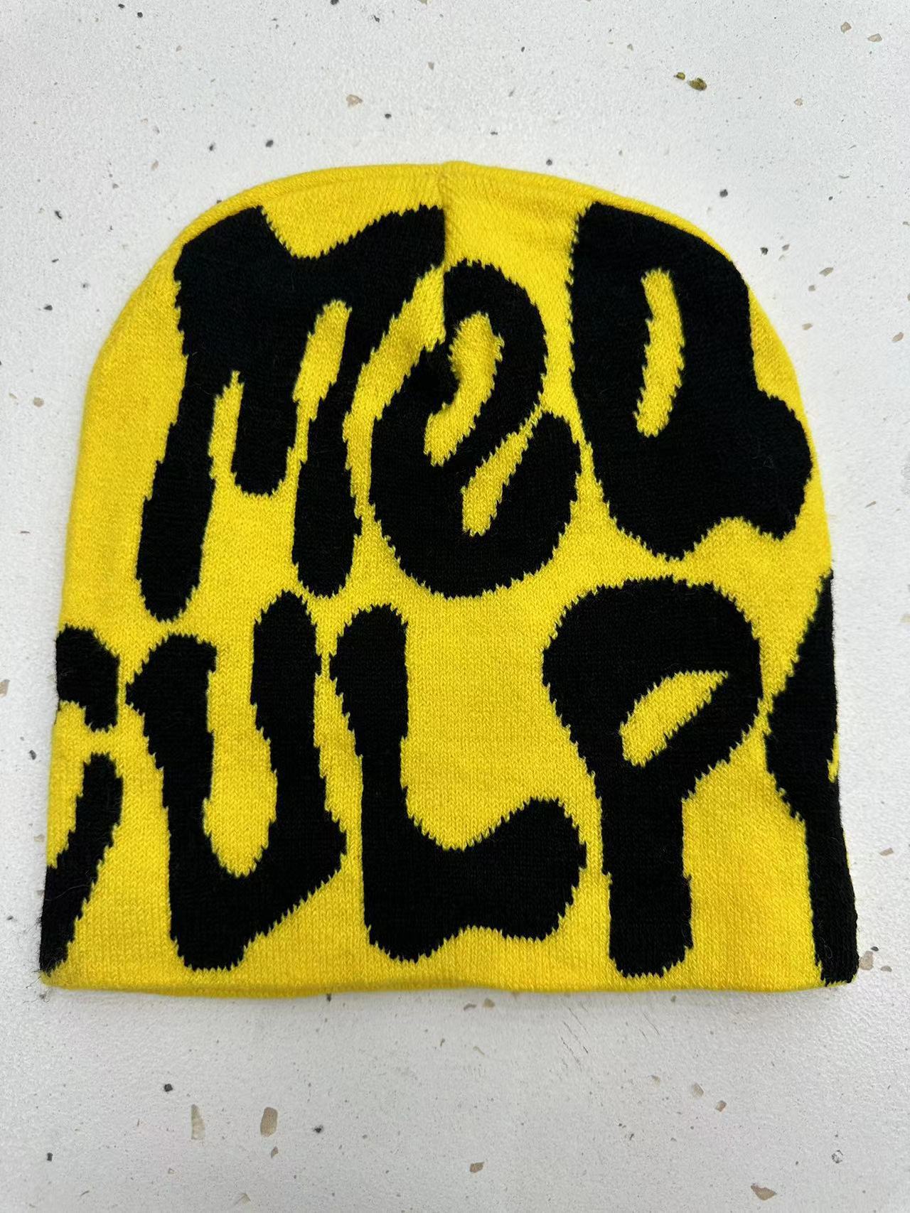 Unisex Foldable Warm Beanie Trend Letter Jacquard Knit Hat Berets 100% Acrylic Warm Knitted Cap