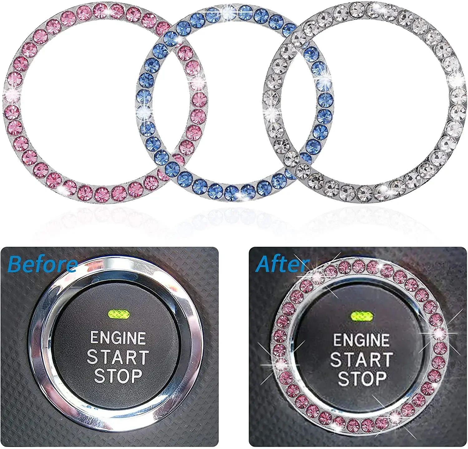 Car Ignition Key Ring Diamond Stickers for Auto Motorcycle Styling Decoration Key Circle Button Car Accessories