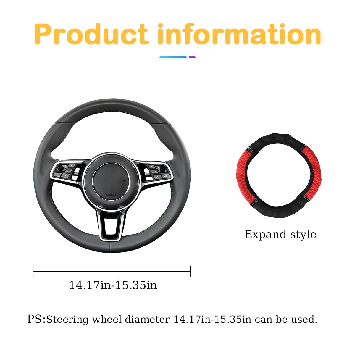 Osilly Bling Car Steering Wheel Cover, 15 Inch Rhinestones Soft Leather Elastic Steering Wheel Protector, Sparkly Crystal Diamond for Women Girls, Car Interior Accessories for Most Cars