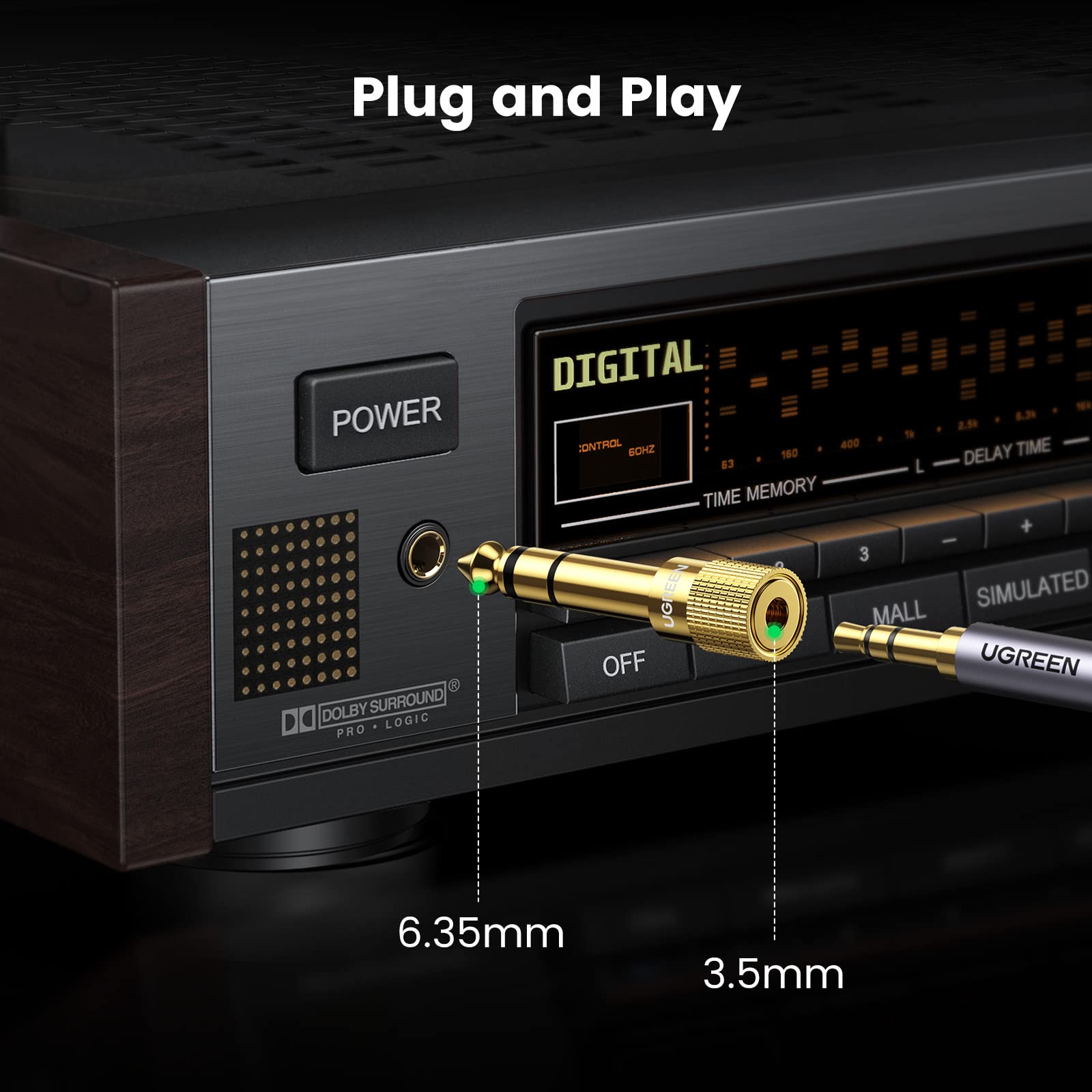 6.35mm 1/4 Male to 3.5mm 1/8 Female Stereo Headphone Adapter Audio Jack Plug Gold Plated for Speaker Headphone Guitar Digital Piano Amp