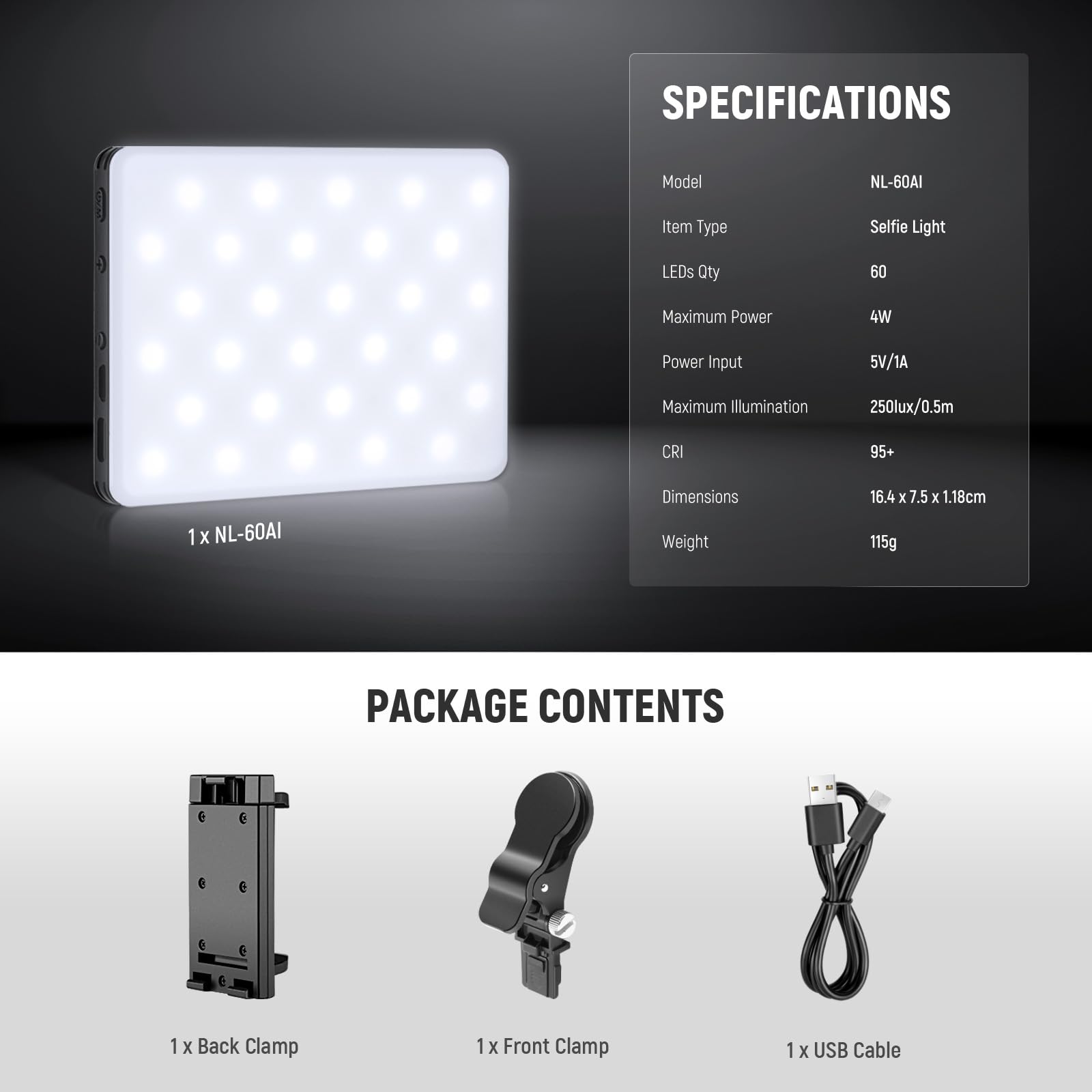 Basic Clip on Selfie Light Compatible with iPhone, 2000mAh Rechargeable LED Fill Lighting with Phone Clamp for Computer Webcam Laptop Zoom Video Conference Recording Makeup Photography