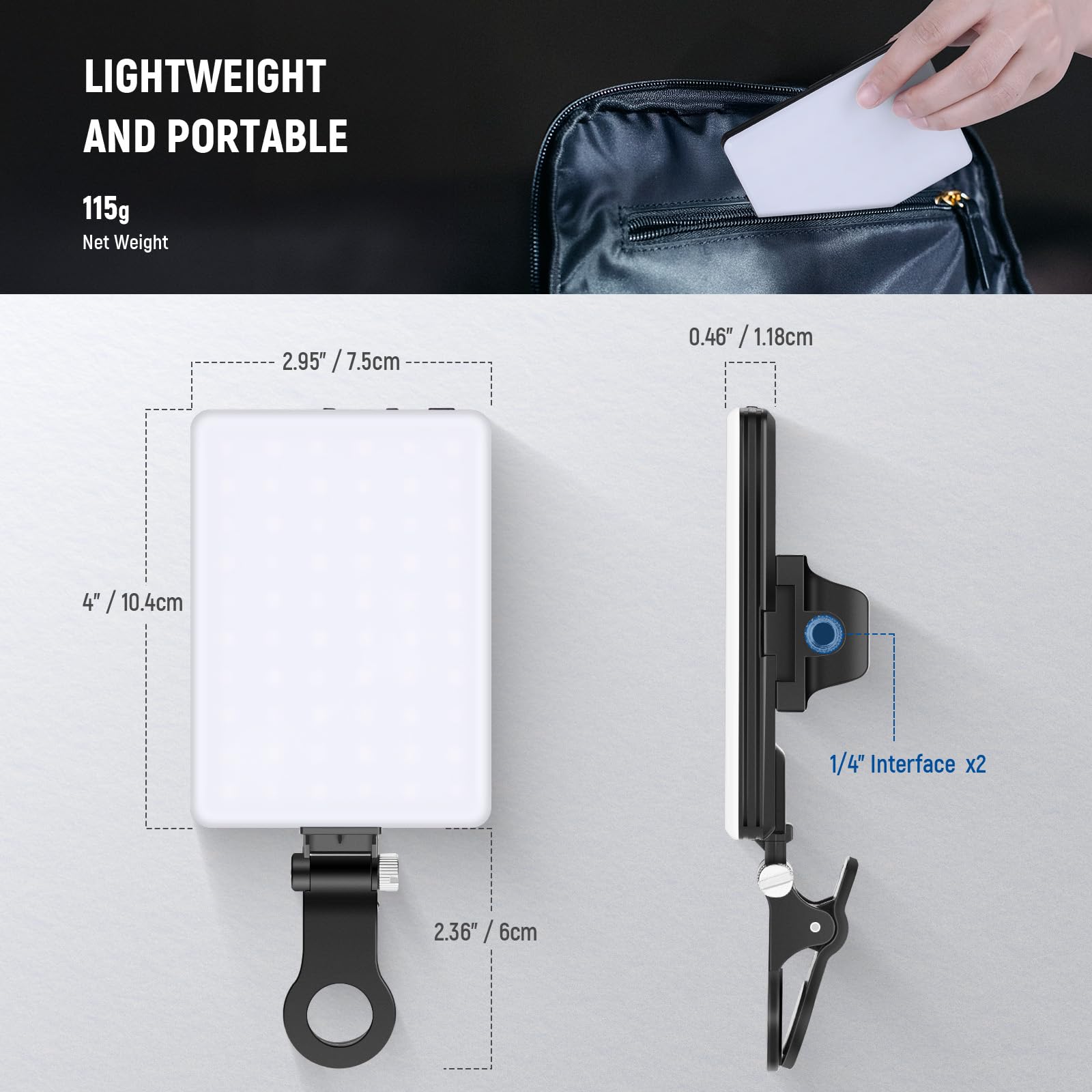 Basic Clip on Selfie Light Compatible with iPhone, 2000mAh Rechargeable LED Fill Lighting with Phone Clamp for Computer Webcam Laptop Zoom Video Conference Recording Makeup Photography